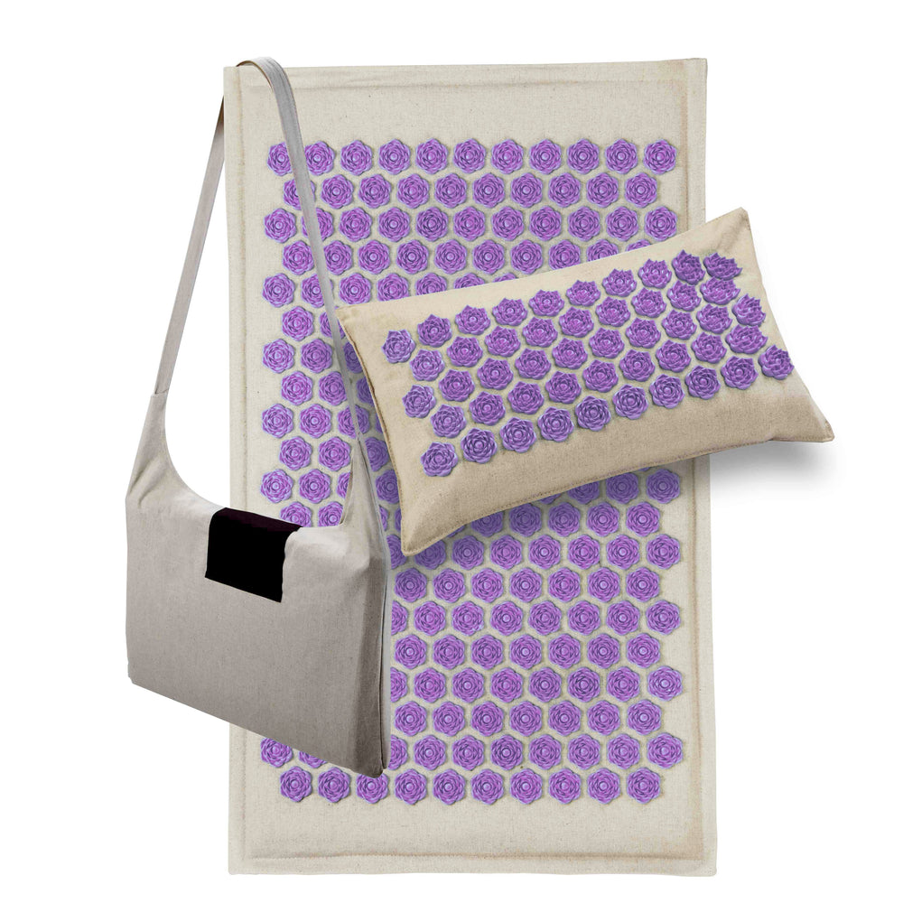 Lotus Acupressure Mat, Bag and Pillow Combo - Purple