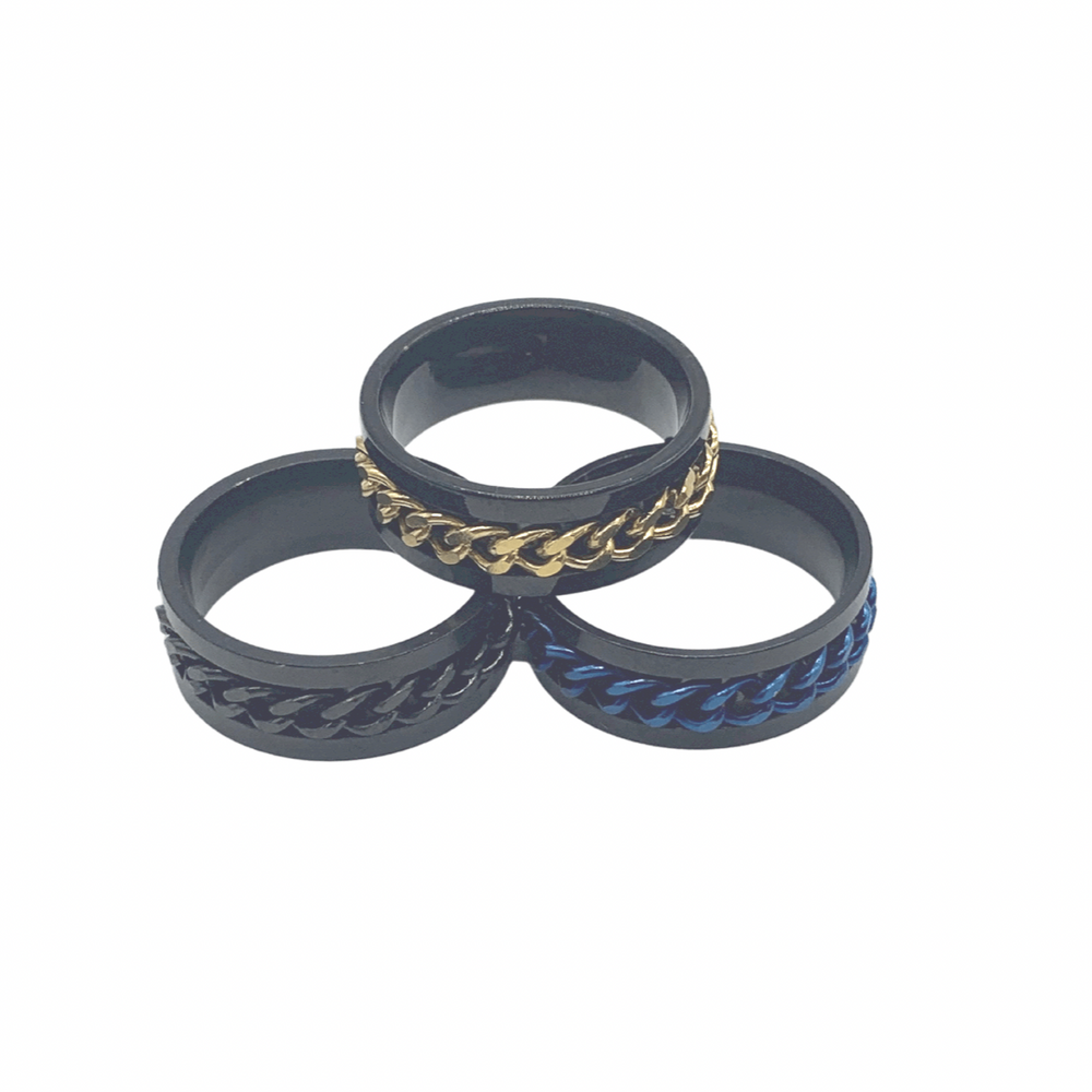 Chain Spinner Ring- Black Collection-Peaceful Lotus